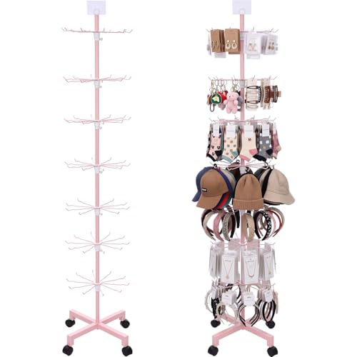 Ripeng 1 Pcs 7-Tier Rotating Retail Display Stand Display Rack for Earring Keychains Jewelry Vendor Events and Stores Movable Adjustable Shop Spinner Pink Ornament Holder - color: Pink, size: 7 Tier