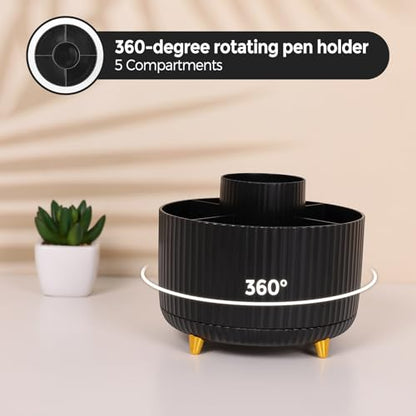 SKYDUE Black Office Supplies, Black Office Desk Accessories 10PCS, Pencil Holder for Desk, Stapler, Tape Dispenser, Scissors, Ruler, Clips and 1000pcs Staples, Desk Supplies Set - color: Black
