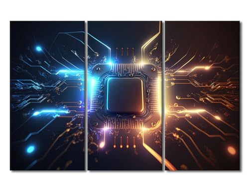 3 Pieces Chip Home Decor Wall Microchip Processor Pictures Canvas Wall Art CPU and Microprocessors Posters and Prints Contemporary Home Decor Stretched and Framed Ready to Hang (42"Wx28"H - color: Artwork-01, size: 42"Wx28"H