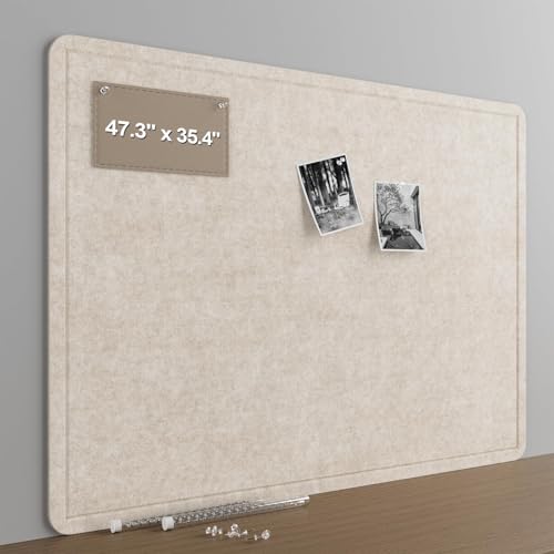 Felt Bulletin Board for Wall 48" x 36" Unfolded Size, Large Frameless Felt Pin Board, Soft Cork Board Alternative for Office, Home Planning, Notes, Photos & Wall Decor, Foldable Shipping, Easy Install - color: Beige, size: 48" x 36"