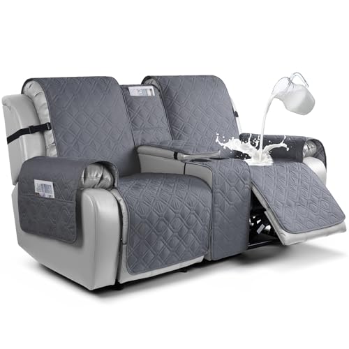 VANSOFY Loveseat Recliner Cover with Console 100% Waterproof Sofa Slipcovers Non-Slip Reclining Couch Cover Split Sofa Covers Furniture Protector for Pets, Dogs(Dark Gray) - color: Dark Gray