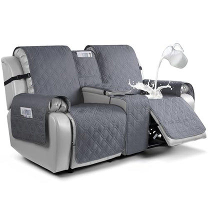 VANSOFY Loveseat Recliner Cover with Console 100% Waterproof Sofa Slipcovers Non-Slip Reclining Couch Cover Split Sofa Covers Furniture Protector for Pets, Dogs(Dark Gray) - color: Dark Gray