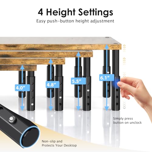 OPNICE Adjustable Monitor Stand Riser for Desk, Computer & Laptop Stand, Desk Organizers and Accessories, Office Desk Accessories & Workspace Organizer for Home Office, Brown Wood - color: Brown Wood