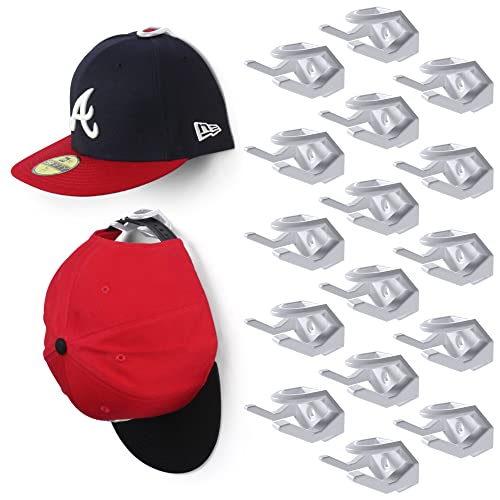 Modern JP Adhesive Hat Hooks for Wall (16-Pack) - Hat Rack for Baseball Caps, Minimalist Hat Display, Strong Hold Hat Hangers for Wall - USA Patented, White - color: White