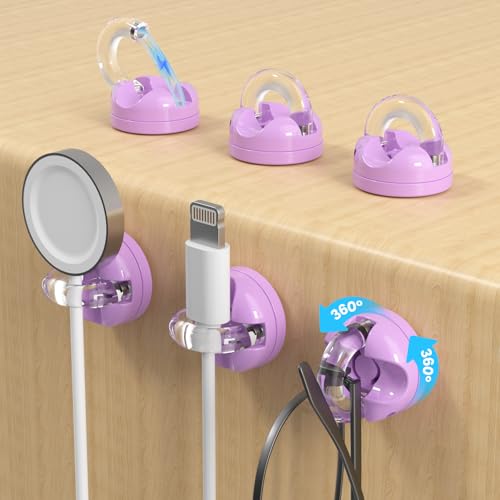Rotatable Magnetic Cable Clips, Smooth Adjustable Cord Holder, Under Desk Cable Management, Adhesive Charging Wire Holder Keeper Organizer for Office Nightstand Wall (6-Pack Purple) - color: 6-Pack Purple