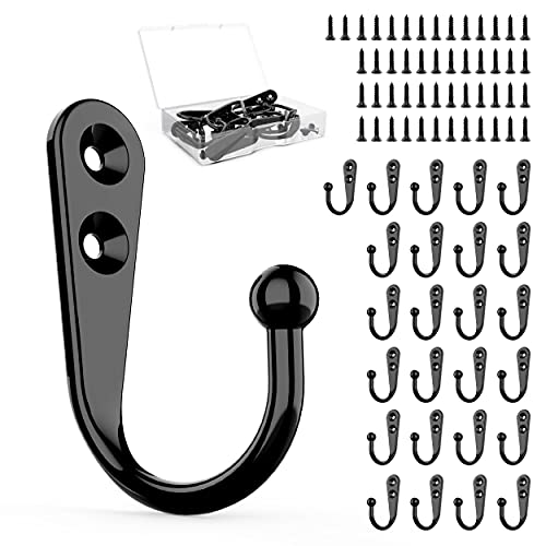 ZAYBOD 25 Pcs Black Wall Mounted Coat Hooks, Hanger Hook with 50 Pieces Screws for Hanging Hat, Towel, Key, Robe, Coats, Scarf, Bag, Cap, Coffee Cup, Mugs - color: 25PCS + Single Hook