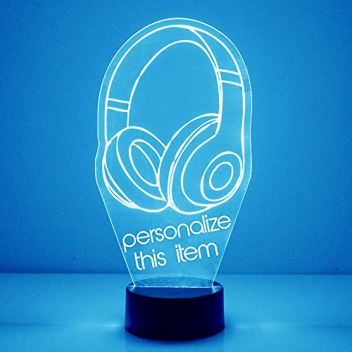 Personalized Gaming LED Sign Night Light Lamp with Remote, Custom Text, Acrylic Display with 16 Colors & 4 Modes, Battery or USB Power, Made in The USA (Headphones) - style: Headphones