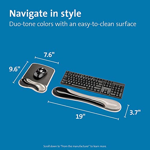 Kensington Mousepad and Wrist Rest, Practical, Gel Pillow, 11-2/5"Wx17-7/10"Lx1-7/10"H,GY (KMW52500) Each, Gray - color: Gray, size: 9.6L x 7.6W inches, style: Keyboard Wrist Rest + Mouse Pad