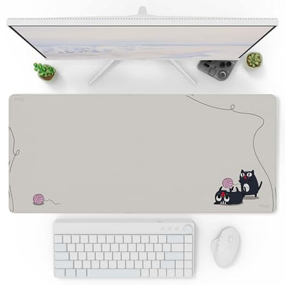 Pixio Mouse Pads - 36 x 16 inch XXL Playful Cats (Side) Beige Multifunctional Large Desk Mats for Gaming, Office, Desktop Anti-Slip Waterproof Washable Computer Mouse Mat - color: Beige Playful Cats (Side)
