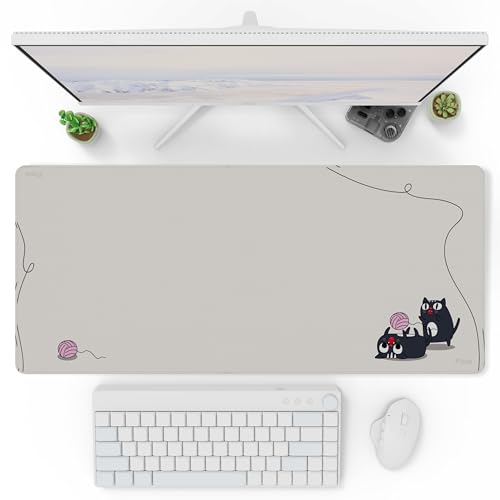 Pixio Mouse Pads - 36 x 16 inch XXL Playful Cats (Side) Beige Multifunctional Large Desk Mats for Gaming, Office, Desktop Anti-Slip Waterproof Washable Computer Mouse Mat - color: Beige Playful Cats (Side)