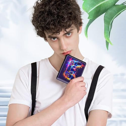 EXXBYELI Boys Wallet for Kids, Cool Kids Gamer Wallet for Boys Ages 8-10 9-12 11-15 with Credit Id Card Cash Holder Black Rfid Blocking Zipper For Teen Youth Guys Teenager Birthday Gifts - color: game-Red blue gamepad