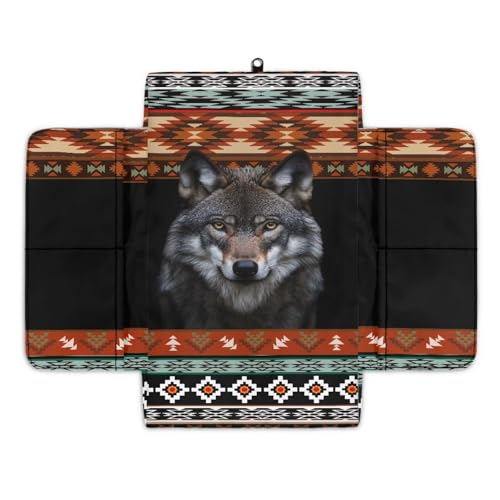 Wanyint Aztec Wolf Black Car Center Console Cover Scratch Resistant Armrest Seat Box Cover with Organizer Pockets Console Lid Protector Cushion Fit for Most Cars Vehicles SUVs - color: Aztec Wolf Black