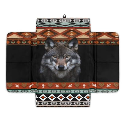 Wanyint Aztec Wolf Black Car Center Console Cover Scratch Resistant Armrest Seat Box Cover with Organizer Pockets Console Lid Protector Cushion Fit for Most Cars Vehicles SUVs - color: Aztec Wolf Black
