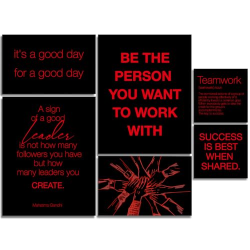 YEOION Inspirational Office Wall Art for Women,Motivational Teamwork Wall Decor for Office,Black and Red Postive Quote Workplace Canvas Wall Art for Set of 6 - color: Colour10, size: 14.6 x 11.5 inches