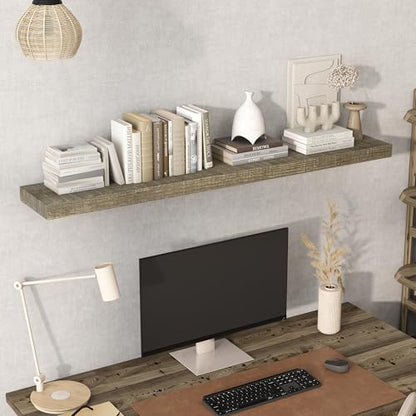 Acovy 55" Unfinished Solid Reclaimed Wood Floating Shelves, Rustic Heavy-Duty Wall Shelves, 8" Deep Floating Shelf for Living Room, Bathroom, Bedroom and Kitchen, Set of 1, Grey - color: Cement Grey, size: 55inches-1P