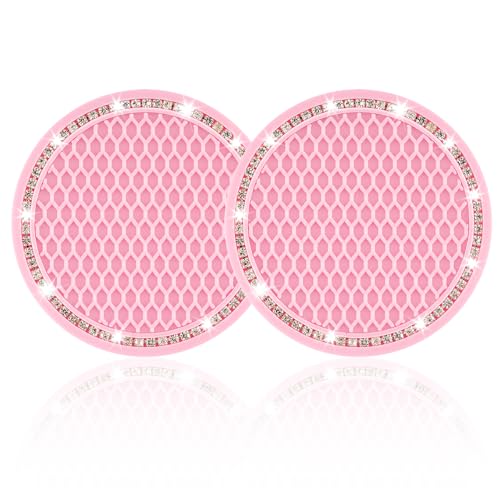 JUSTTOP Car Cup Holder Coaster, 2 Pack Universal Auto Anti Slip Cup Holder Insert Coaster, Bling Crystal Rhinestone Car Interior Accessories-Pink - color: 2pcs-pink, size: Bling coaster(2 pack)