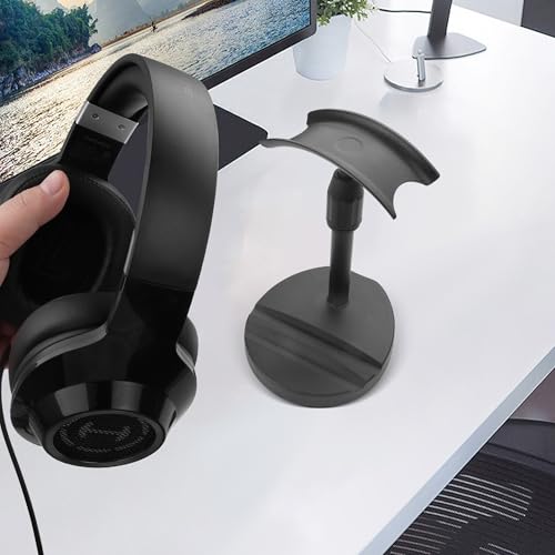 YAODHAOD Desktop Headphone Stand, Universal Headphone Holder with Phone Holder,Anti-Slip Base, for Desk, Office, Home Headphones Support Accessory (Black) - color: Black