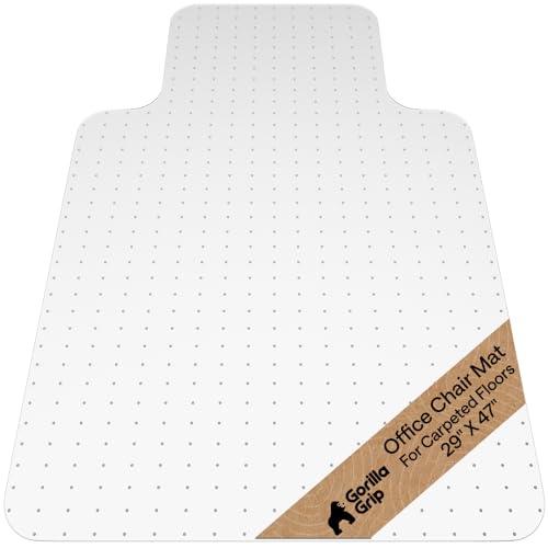 GORILLA GRIP Slip Resistant Clear Office Chair Mat for Carpet Floors, Smooth Rolling Glide Under Desk, Heavy Duty Plastic Computer Mats and Carpeted Floor Protector, Work and Gaming Chairs, 29x47 Lip - size: 29"x47", style: Carpet Floor with Lip