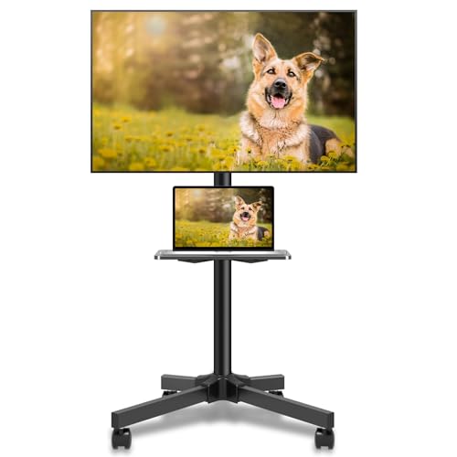 Mobile TV Carts on Wheels for 21-60 Inch Flat/Curved Panel Screens TVs - Height Adjustable Floor Trolley Stand with Shelf Holds up to 77lbs - Max VESA 400x400mm - color: Black High Quality
