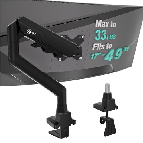 WALI Heavy Duty Single Monitor Arm for 17-49 Inch Flat Curved Ultrawide Screens, up to 33 Lbs, Adjustable Single Monitor Desk Mount for Home Office Gaming, VESA 75/100mm (GSM001XLN), Black - size: 17" to 49"