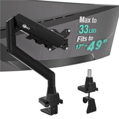 WALI Heavy Duty Single Monitor Arm for 17-49 Inch Flat Curved Ultrawide Screens, up to 33 Lbs, Adjustable Single Monitor Desk Mount for Home Office Gaming, VESA 75/100mm (GSM001XLN), Black - size: 17" to 49"