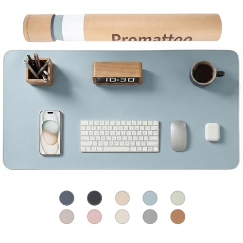 Large Desk Pad Non-Slip Desk Mat Protector for Keyboard Mouse Waterproof Vegan Leather Surface Faux Leather Laptop Mat Smooth Mouse Pad Premium Gift Tube Morning Fog Blue 31.5" x 15.7" - color: Morning Fog Blue, size: 31.5" x 15.7"