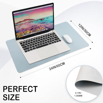 24 x 12 Inches Leather Desk Pad Protector, Non-Slip PU Leather Desk Mat, Laptop Desk Pad, Perfect for Office & Home Use (sky blue) - color: Sky Blue