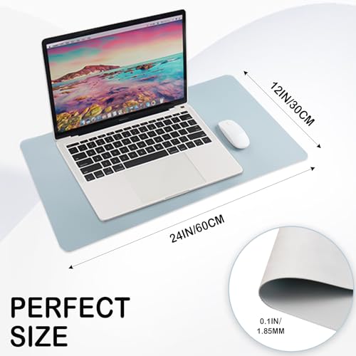 24 x 12 Inches Leather Desk Pad Protector, Non-Slip PU Leather Desk Mat, Laptop Desk Pad, Perfect for Office & Home Use (sky blue) - color: Sky Blue