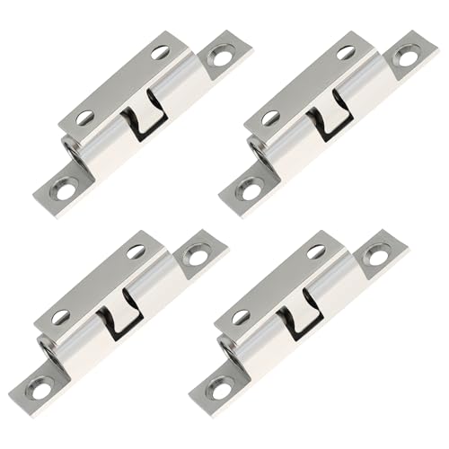 Alise Double Roller Catch Cabinet Latches,Adjustable Double Ball Tension Roller Catch Latch Brass Cabinet Door Latch,47mm Solid Brass Cabinet Latches and Catches,Pack of 4,Silver - color: Silver, size: 47mmX30mm