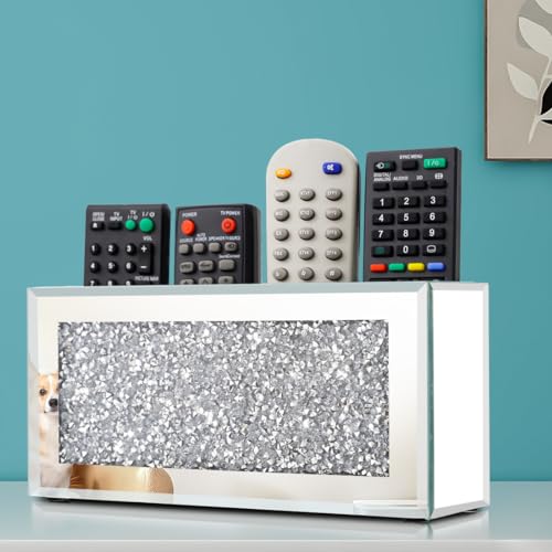 Pibeyer Mirrored Remote Control Holder Wall Mount, Silver Crush Diamond Remote Organizer Wall, Decoration Storage Box for Living Room, Bedroom, Home Decor - color: Silver