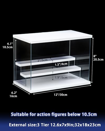 Clear Acrylic Display Case with Light , 3 Tier Display Box Stand Assembly Dustproof Protection Showcase for Collectibles Action Figures (White 12.6×7×9in; 32×18×23cm) - color: White with light, size: 3 Tier 12.6×7×9in；32×18×23cm