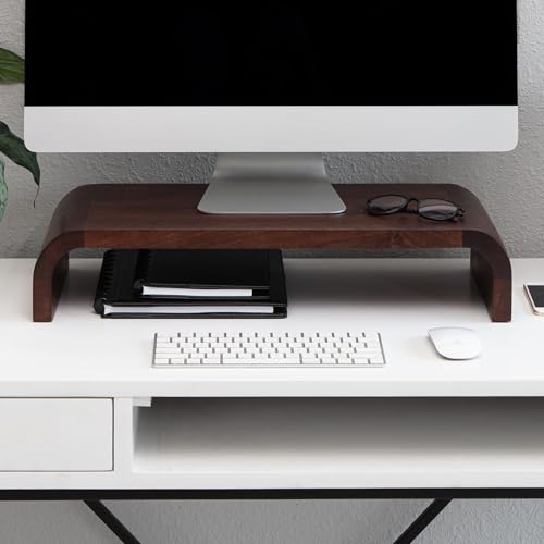 Anji Mountain Wood Monitor Stand Riser Desk Desktop Organizer Table for Home, Office Workspace, Laptop Riser, Ergonomic Design Stand for Gaming Setup, Walnut - color: Walnut, size: Basic Stand Without USB Ports