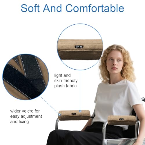 SPRING SEAON Wheelchair Armrest Covers 2 Pack Soft Memory Foam Wheelchair armrest Pads Wicking Washable for Office Transport Chair (Brown) - color: Brown