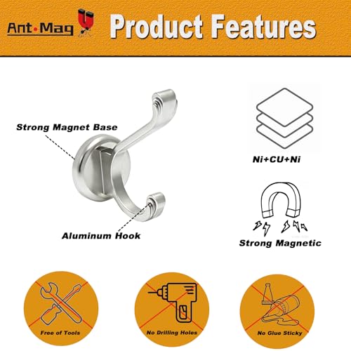 Ant Mag Magnetic Hooks Heavy Duty 140lbs Neodymium Magnet Wall Hooks for Hanging Coats Robes Backpacks Bags Hats Keys Mugs Cups Towels - size: D1.65in Silver 2 Pack