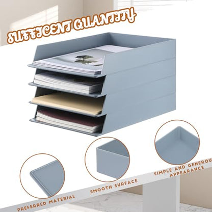 Wenqik 4 Pcs Stackable Paper Trays Rectangular Plastic Desk Holder Desktop Document File Organizer Storage Letter for Office Classroom (Gray) - color: Gray