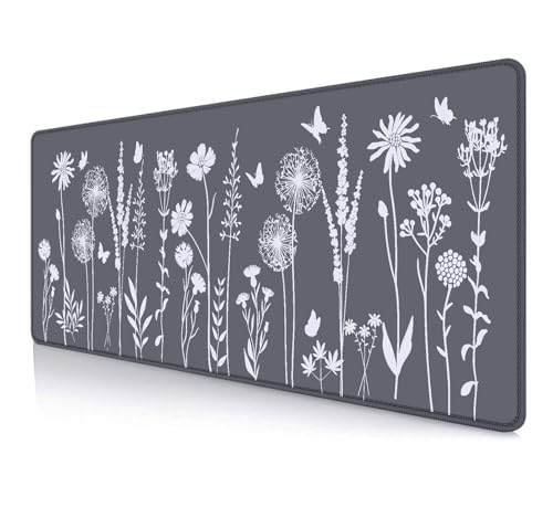 IMAYONDIA Cute Sage Gray Desk Mats Mousepad, Plant Floral Anime Mousepad Deskmat, Aesthetic Desk Pad, Minimalist Grey White Leaves Large Gaming Mouse Pad, Decor Accessories, 31.5 X 11.8 - color: Sage Gray Plant