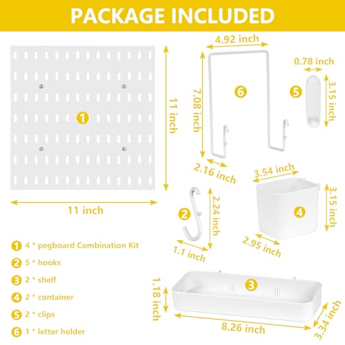 Peg Board, Pegboard Combination kit, 4 Pegboards and 12 Accessories Modular Hanging for Wall Organizer,Suitable for Wall Storage,Crafts Organization,Decorative Display,11''x11'' Each