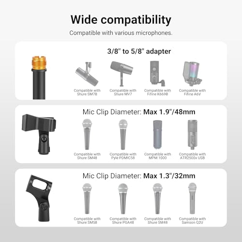 NEEWER Mic Stand Floor, Microphone Tripod with Boom Arm, Heavy Duty Adjustable Stand & Arm with 2 Mic Holder Clamps, 3 Cable Clips, Bag, 3/8" to 5/8" Adapter for Singing Podcast Recording, MS046 - style: MS046