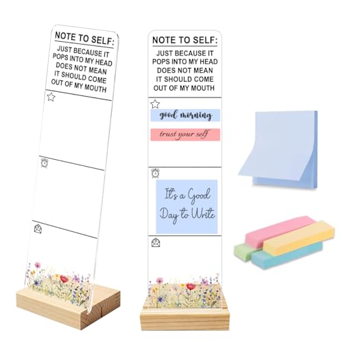 Sticky Note Holder Acrylic Monitor Memo Board Desk Organizers and Accessories Desk Decor Post It Note Holder with 200Pcs Sticky Notes Note to Self Funny Self Control Office Desk Sign - color: Note Self