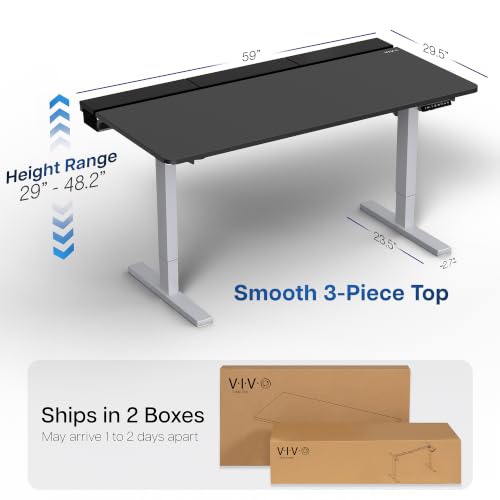 VIVO Black 60 x 30 in Stand Up Desk, DESK-KIT-1G6-P3B | Electric, Holds 220 lbs, Sit Stand, Height Adjustable Table, Cable Tray, Full-Size Mouse Pad, Office Furniture, Gray Frame - color: Black Top / Gray Frame, size: 60 x 30