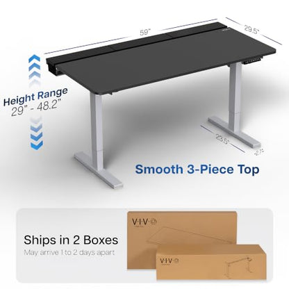 VIVO Black 60 x 30 in Stand Up Desk, DESK-KIT-1G6-P3B | Electric, Holds 220 lbs, Sit Stand, Height Adjustable Table, Cable Tray, Full-Size Mouse Pad, Office Furniture, Gray Frame - color: Black Top / Gray Frame, size: 60 x 30