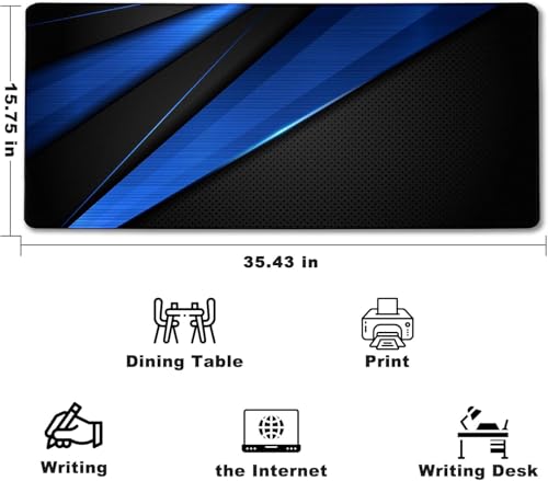 Desk Pad, Large Gaming Mouse Pad,Extended Keyboard Mouse Mat 35.4 X 15.7 Inch Desk Pad with Non-Slip Rubber Base & Stitched Edge for Computers Laptop Desk Home Office Accessories,Black Blue - color: Black Blue, size: 35.4" x 15.7"