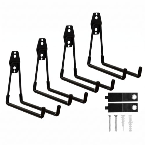 Garage Hooks, 4 Pack 7.7inch Large Square Wall Hooks for Hanging Heavy Duty Ladders, Bikes, Tools Ideal for Garage, Garden, Basement Utility Room Storage (Black) - color: Black, size: Large Square-4pcs