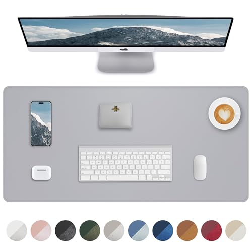 PU Leather Desk Blotter Mat, Large Mouse Pad, Non-Slip & Waterproof Desk Cover for Office and Home - Light Grey, 36" x 17" - color: Light Grye, size: 36" x 17"