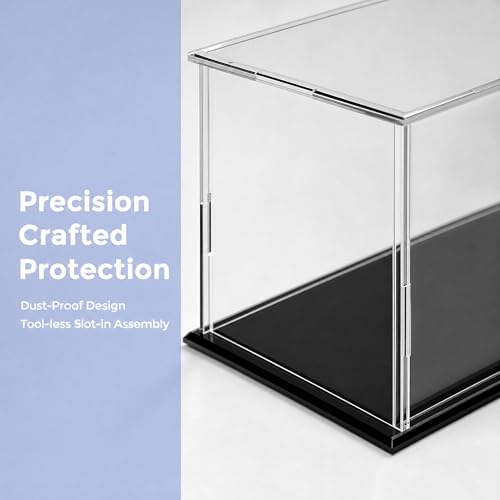 Clear Acrylic Display Case, 12x8x8 inch (30x20x20 cm) | Cube Display Box Stand, Black Base, Dustproof Protection, For Collectibles Memorabilia Figurines - size: 12 x 8 x 8 inches