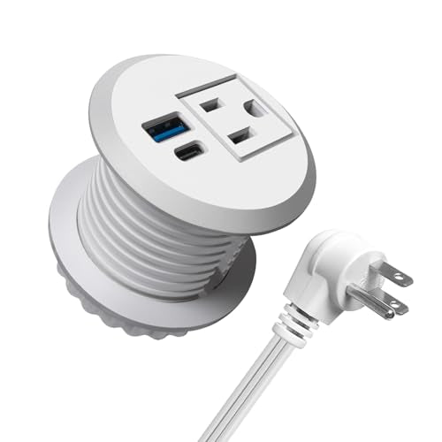 2 inch Desktop Power Grommet with 20W USB-C, Fast Charge Recessed Desk Outlet for Conference Countertop Cabinet Nightstand Furniture, 6.5FT Extension Cord, 45°Flat Plug, ETL Listed - color: White