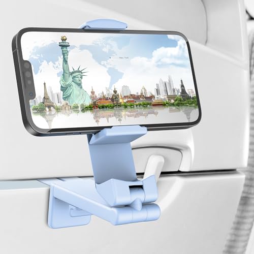 Perilogics Airplane Phone Holder Mount Universal in Flight Hands Free Viewing with Multi-Directional Dual 360 Degree Rotation. The Go-to Choice for Frequent Flyers and Travelers’ Favorite. - color: Blue / White