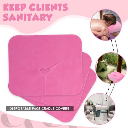 200 Pieces Disposable Face Cradle Covers Massage Headrest Covers for Massage Tables and Massage Chairs Beauty Spa Salon Bed, 11.8 x 15.7 Inches (Pink) - color: Pink
