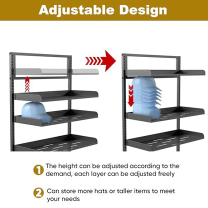 6 Tier Large Hat Rack Stand, Adjustable Baseball Cap Storage Rack with 6 Trays, Can Hold 180 Hats, Suitable for Home Cloakroom and Shopping Mall Display