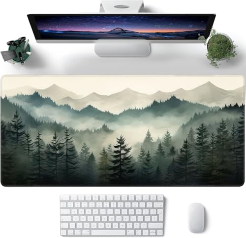 Misty Forest Large Mouse Pad,Gaming Keyboard Desk Pad,Extended Mouse Mat Non-Slip Rubber Base with Stitched Edges for Office Game Home XXL 35.4"x15.7" - color: Misty Forest, size: 35.4L x 15.7W inches